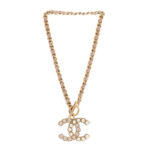 Pearl Crystal Lambskin Chain CC Dazzling Domino Necklace White Gold Pink - Image 3