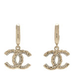 Metal Crystal CC Hoop Drop Earrings Gold