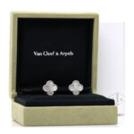 18K White Gold Mother of Pearl Vintage Alhambra Earrings - Image 5