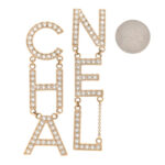 Crystal Cha-Nel Logo Drop Earrings Gold - Image 2