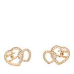 Crystal Metal CC Double Heart Earrings Gold