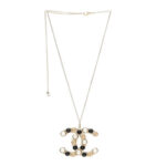 Crystal Pearl CC Chain Necklace Gold Black - Image 3