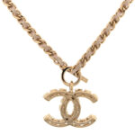 Pearl Crystal Lambskin Chain CC Dazzling Domino Necklace White Gold Pink - Image 4