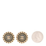 Crystal Enamel CC Round Earrings Gold Grey - Image 2