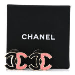 Enamel Large CC Earrings Black Pink - Image 5