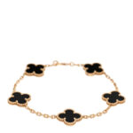 18K Yellow Gold Black Onyx 5 Motifs Vintage Alhambra Bracelet