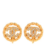 Crystal CC Round Clip On Earrings Gold