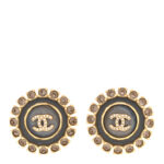 Crystal Enamel CC Round Earrings Gold Grey