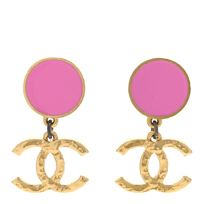 Enamel CC Drop Earrings Gold Pink