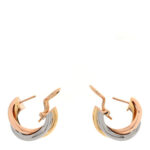 18K Pink Yellow White Gold Classic Trinity Hoop Earrings - Image 3