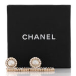 Crystal Pearl Bow-tiful CC Drop Earrings Gold - Image 5