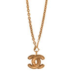 Metal Quilted CC Necklace Gold