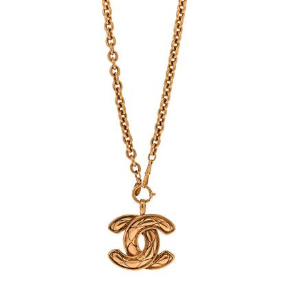 Metal Quilted CC Necklace Gold
