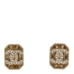 Metal Crystal Rectangle CC Earrings Gold