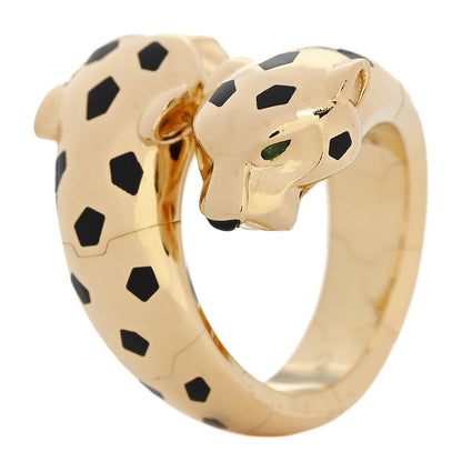 18K Yellow Gold Tsavorite Black Onyx Black Lacquer Panthere De Cartier Articulated Ring