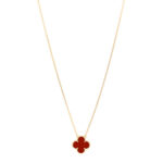 18K Yellow Gold Carnelian Vintage Alhambra Pendant Necklace