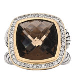 Sterling Silver 18K Yellow Gold Diamond Smoky Quartz 14mm Albion Ring 52 6