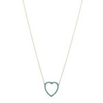 18K Yellow Gold Turquoise Open Heart Pendant Necklace