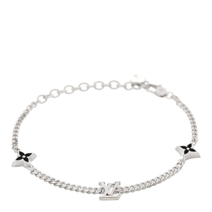 Sterling Silver Enamel LV Spike Bracelet Black