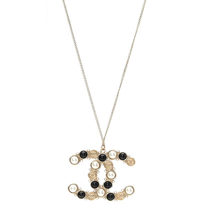 Crystal Pearl CC Chain Necklace Gold Black