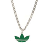 X ADIDAS Enamel Trefoil Gourmette Pendant Necklace Silver Green