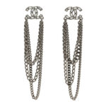 Crystal Baguette CC Chain Drop Earrings Silver