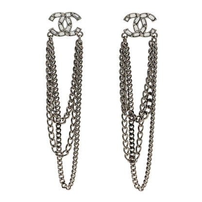 Crystal Baguette CC Chain Drop Earrings Silver