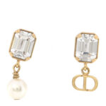 Pearl Crystal Petit CD Earrings Gold