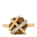 18K Yellow Gold Champagne Citrine Diamond 10mm Cable Wrap Ring 49 4.75