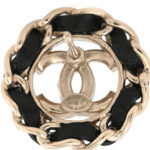 Crystal Lambskin Chain CC Stud Earrings Black Gold - Image 4
