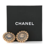 Crystal Enamel CC Round Earrings Gold Grey - Image 5