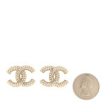 Crystal Pearl Chain Mania CC Earrings Gold - Image 2