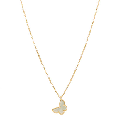 18K Yellow Gold Mother of Pearl Sweet Alhambra Butterfly Pendant Necklace