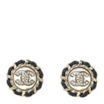 Pearl Crystal Lambskin CC Earrings Gold Black