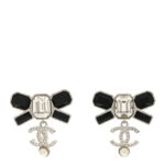 Crystal CC Bow Drop Earrings Silver Black