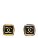 Metal Enamel CC Square Earrings Gold Black