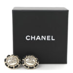 Pearl Crystal Lambskin CC Earrings Gold Black - Image 5