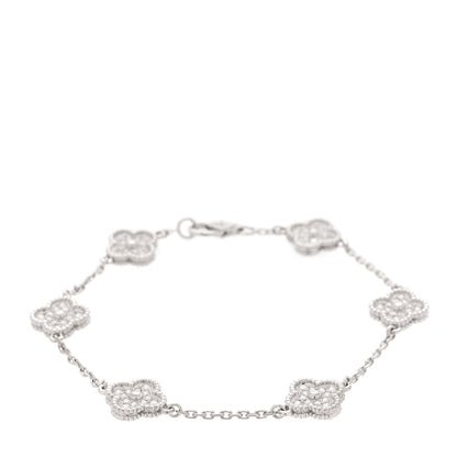 18K White Gold Diamond 6 Motifs Sweet Alhambra Bracelet