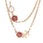 Pearl Enamel CC Camellia Long Necklace Pink Gold - Image 4