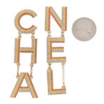 Metal Crystal Rainbow Cha-Nel Logo Drop Earrings Multicolor Gold - Image 2