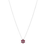 Platinum Diamond Ruby Forget Me Not Pendant Necklace