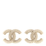Crystal Pearl Chain Mania CC Earrings Gold