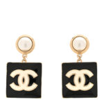 Metal Resin Pearl CC Drop Earrings Gold Black White