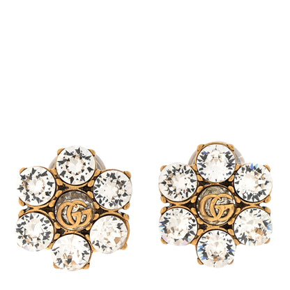 Metal Crystal Double G Clip On Earrings Aged Gold
