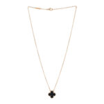 18K Yellow Gold Black Onyx Vintage Alhambra Pendant Necklace - Image 3