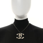 Crystal Pearl CC Chain Necklace Gold Black - Image 2