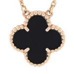 18K Yellow Gold Black Onyx Vintage Alhambra Pendant Necklace - Image 4