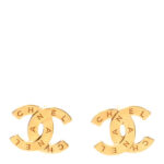 Metal CC Paris Button Stud Earrings Gold