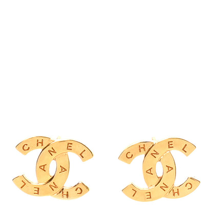 Metal CC Paris Button Stud Earrings Gold