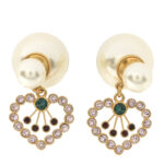 Pearl Crystal Heart Tribal Earrings Gold Multicolor